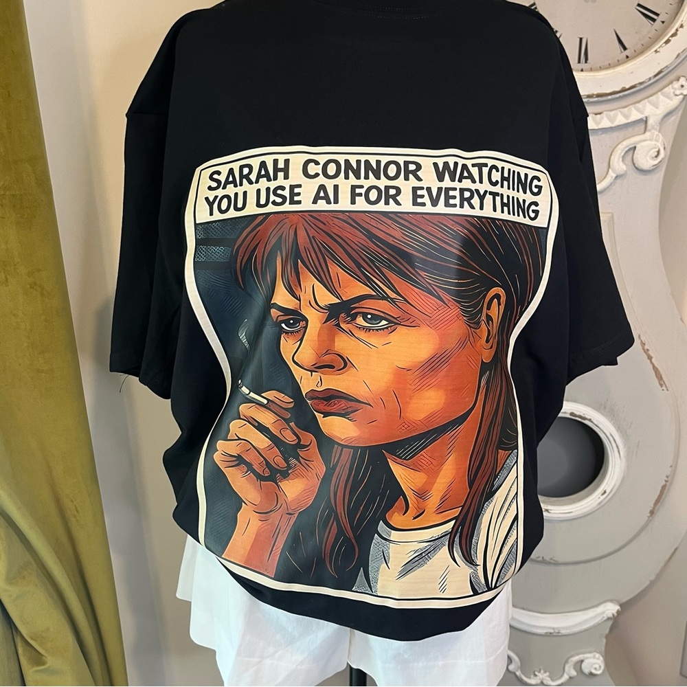 Retro Sarah Connor AI Graphic Tee Sci-Fi 100% Cotton, XXL - Picture 2 of 7
